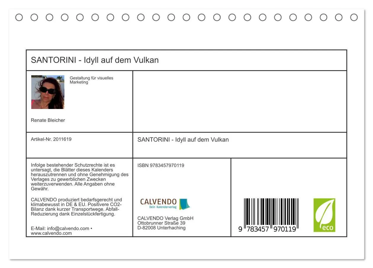 Bild: 9783457970119 | SANTORINI - Idyll auf dem Vulkan (Tischkalender 2026 DIN A5 quer),...