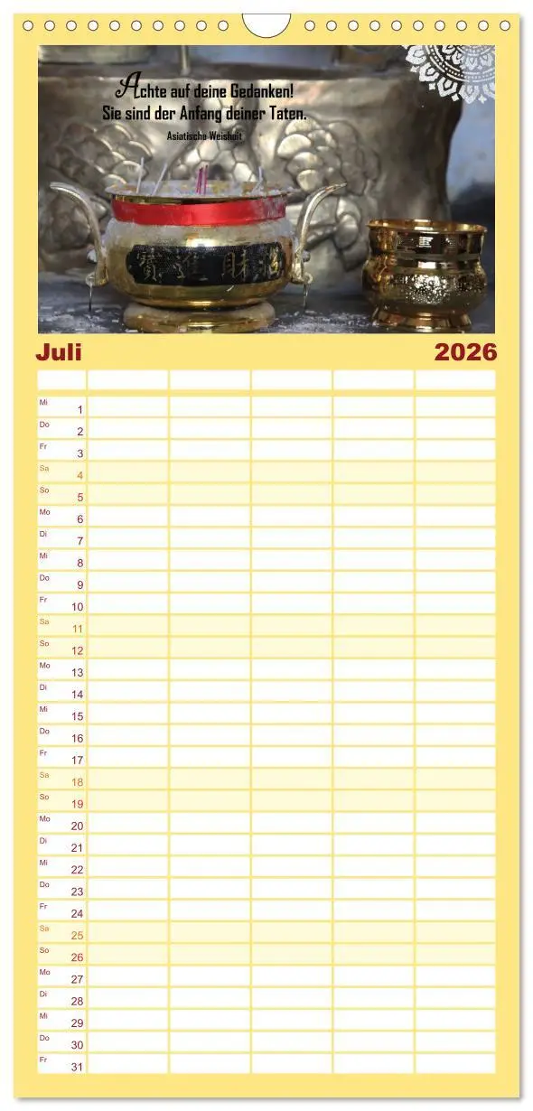 Bild: 9783516510119 | Familienplaner 2026 - Spirituelles aus Asien - Weisheiten 2026 mit...