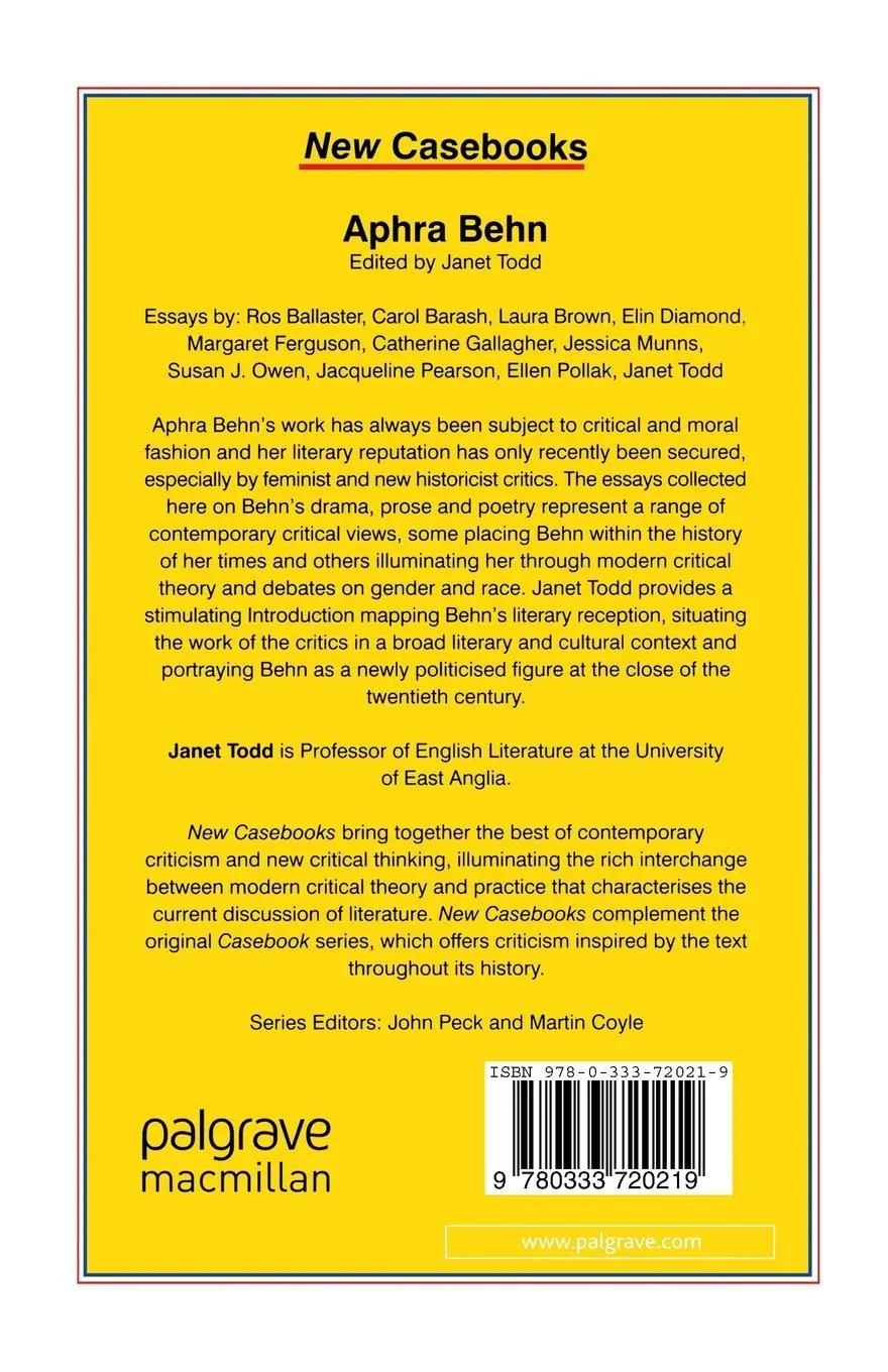 Rückseite: 9780333720219 | Aphra Behn | Janet Todd | Taschenbuch | 256 S. | Englisch | 1999