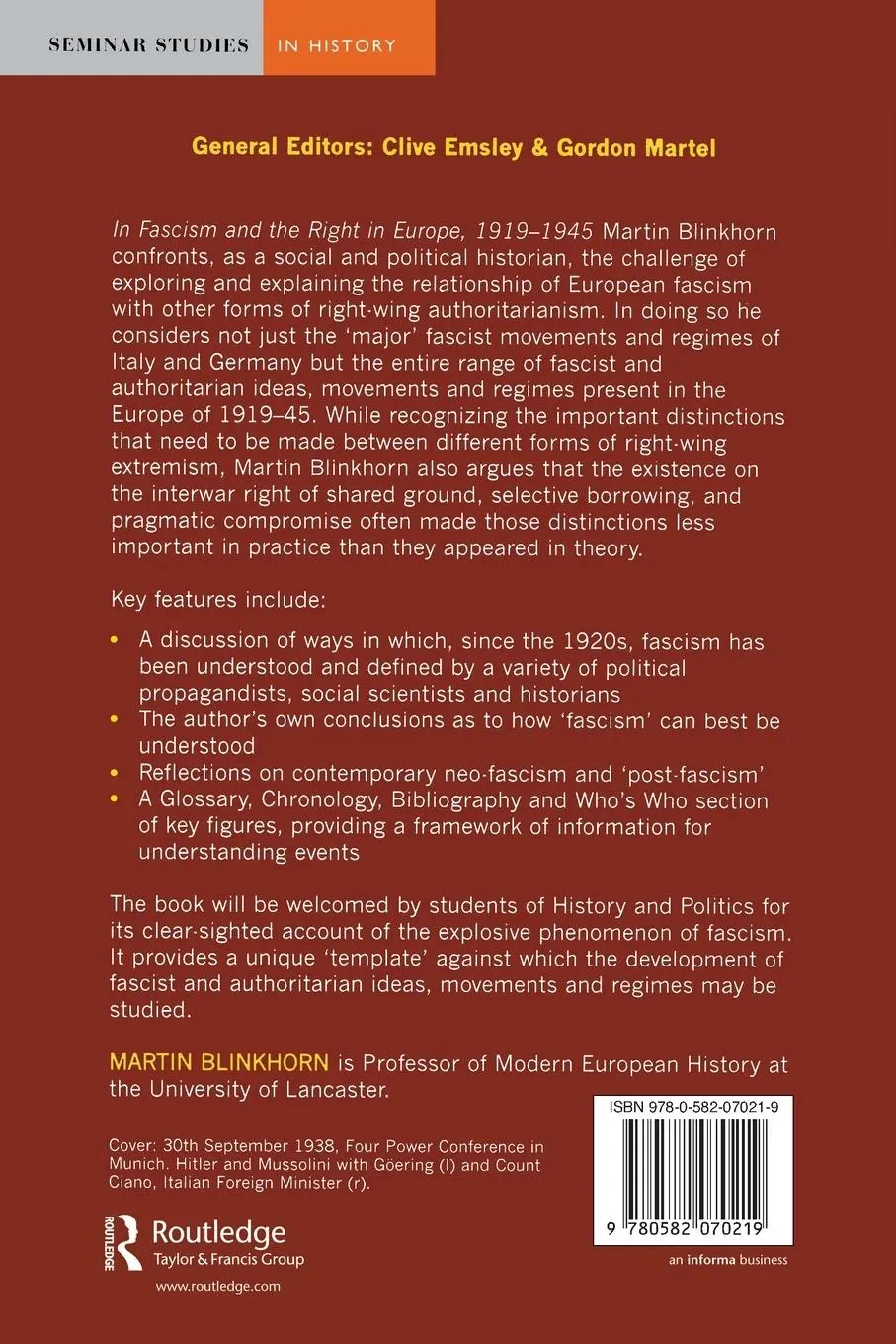 Rückseite: 9780582070219 | Fascism and the Right in Europe 1919-1945 | Martin Blinkhorn | Buch