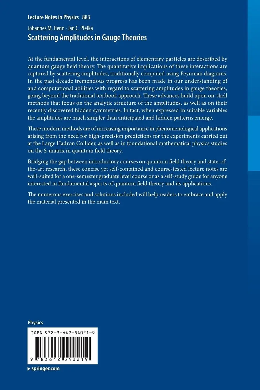Rückseite: 9783642540219 | Scattering Amplitudes in Gauge Theories | Jan C. Plefka (u. a.) | Buch