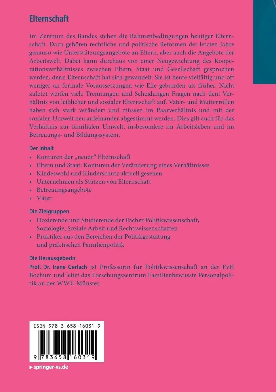 Rückseite: 9783658160319 | Elternschaft | Zwischen Autonomie und Unterstützung | Irene Gerlach