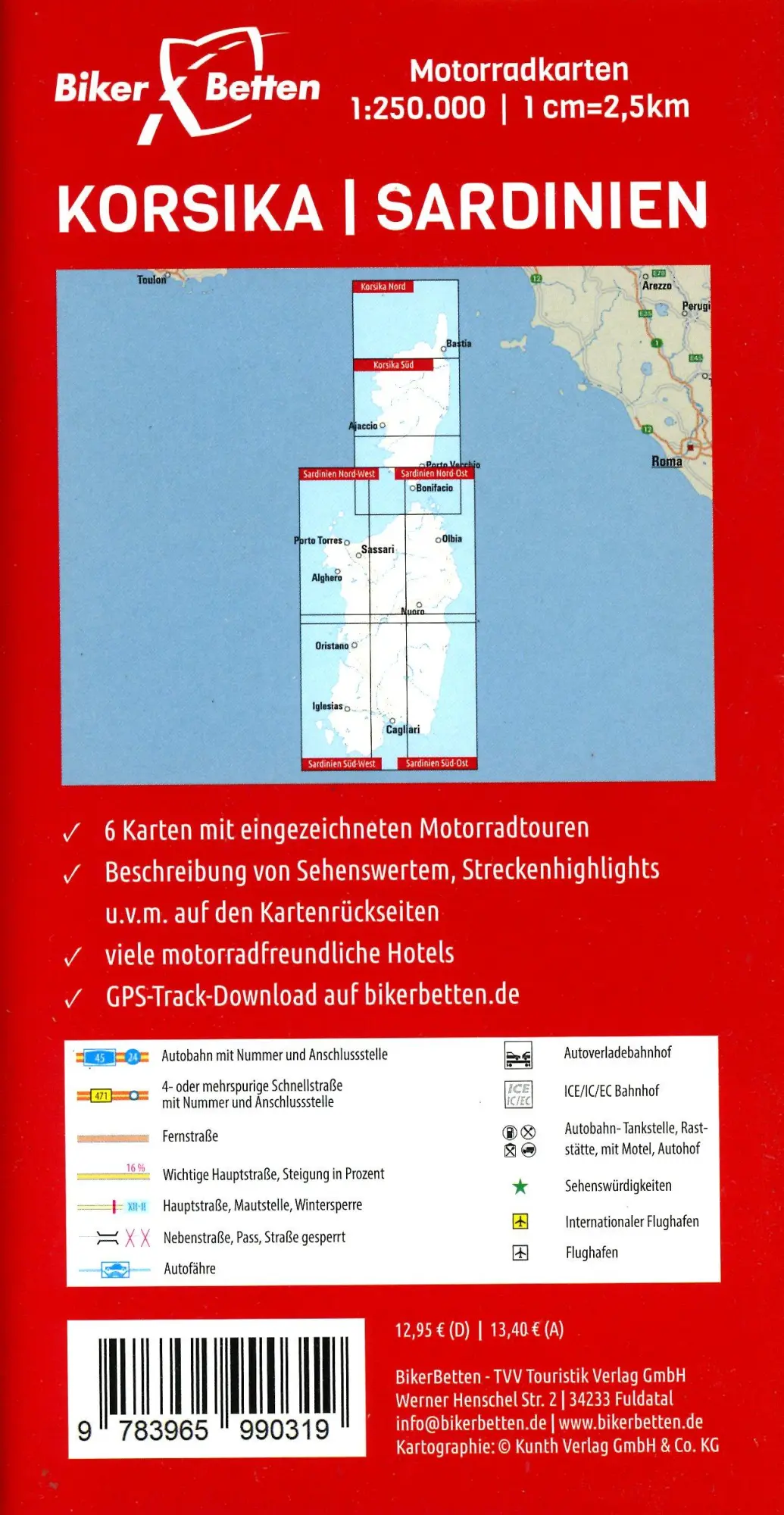 Bild: 9783965990319 | Motorradkarten Set Korsika Sardinien | Bikerbetten | (Land-)Karte