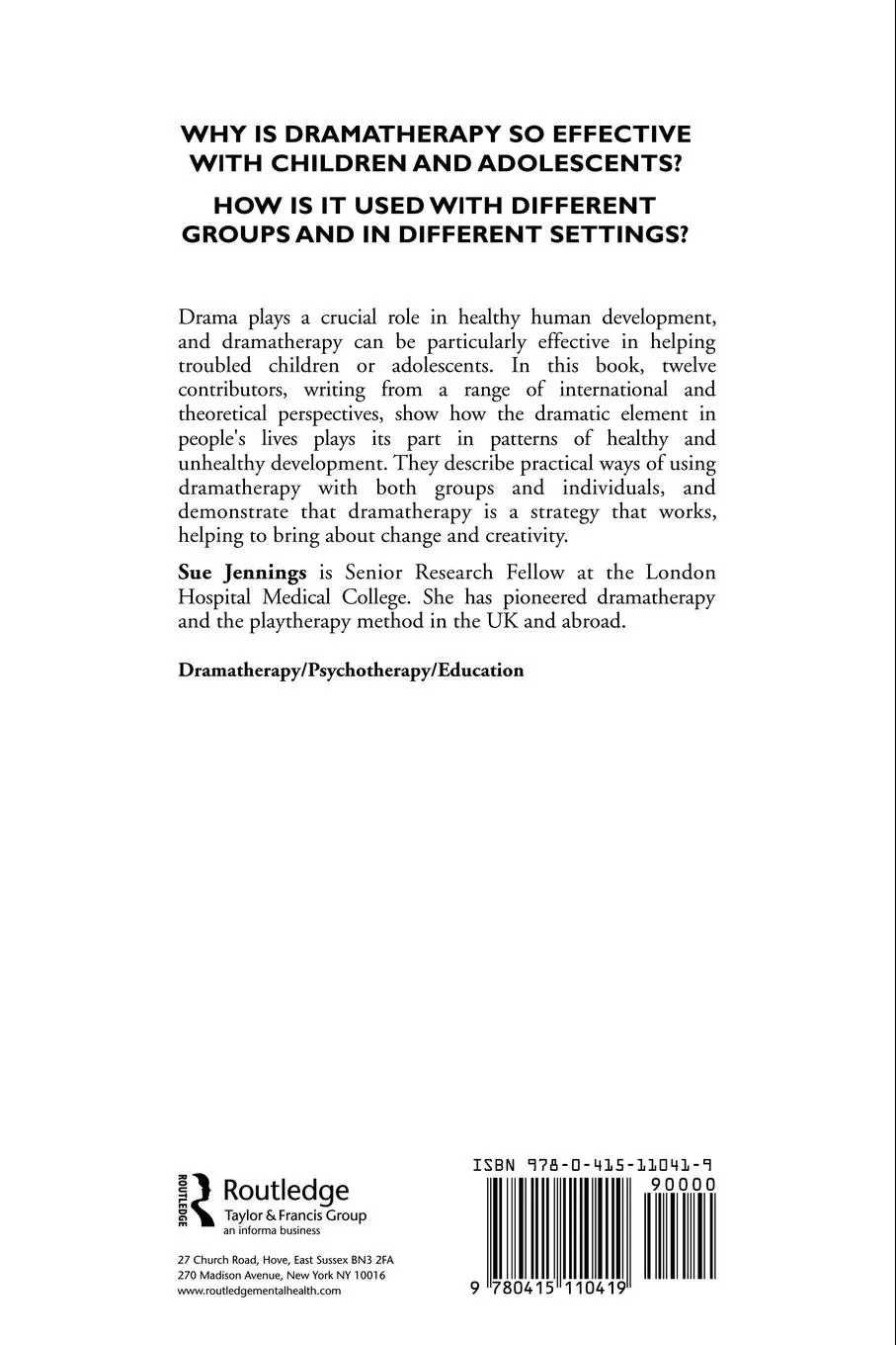 Rückseite: 9780415110419 | Dramatherapy with Children and Adolescents | Sue Jennings | Buch