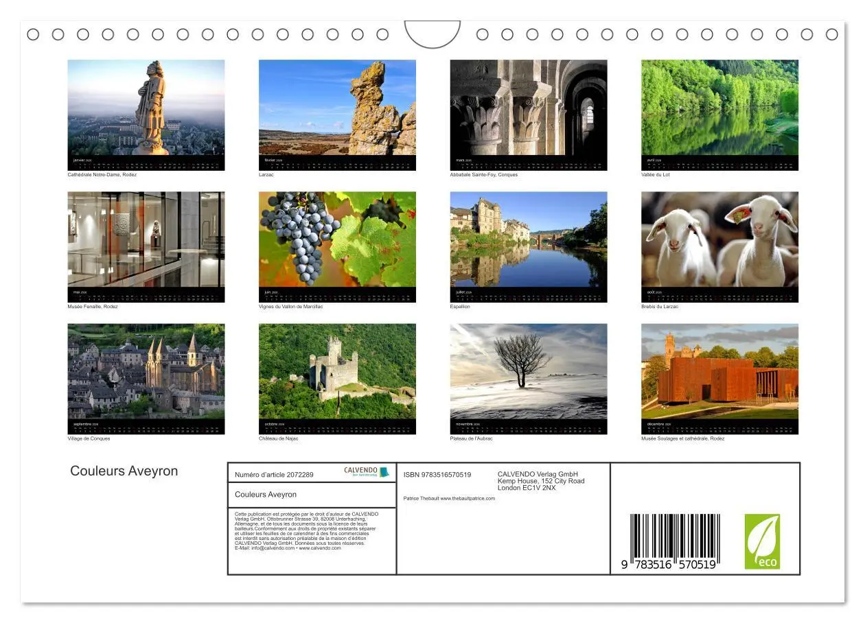Bild: 9783516570519 | Couleurs Aveyron (Calendrier mural 2026 DIN A4 vertical), CALVENDO...
