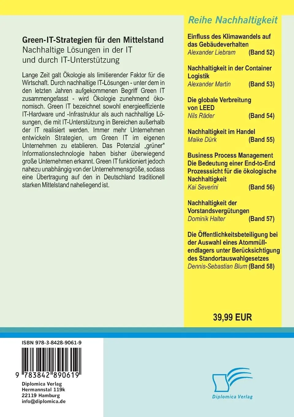 Rückseite: 9783842890619 | Green-IT-Strategien für den Mittelstand: Nachhaltige Lösungen in...