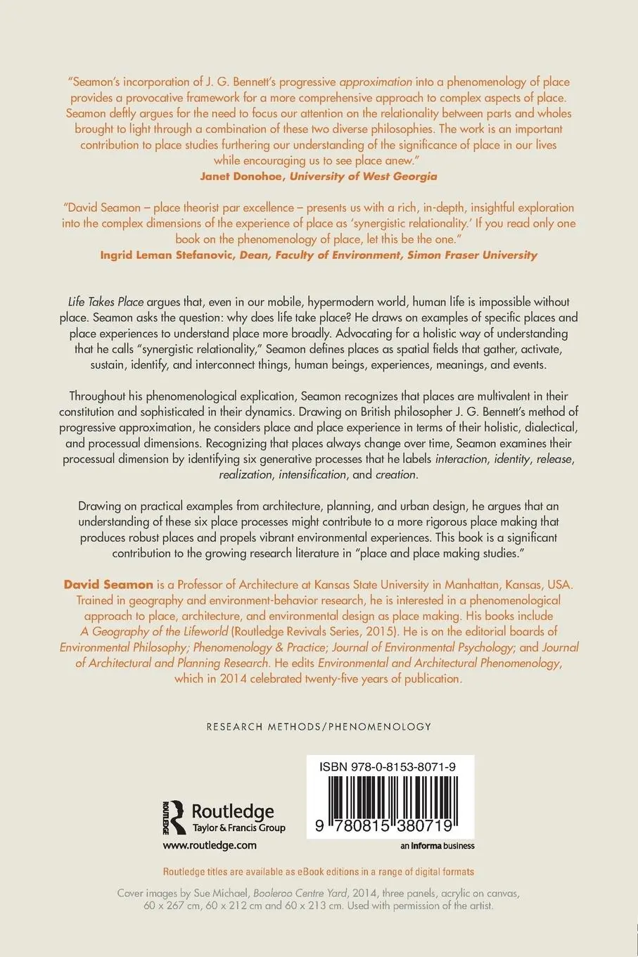 Rückseite: 9780815380719 | Life Takes Place | Phenomenology, Lifeworlds, and Place Making | Buch