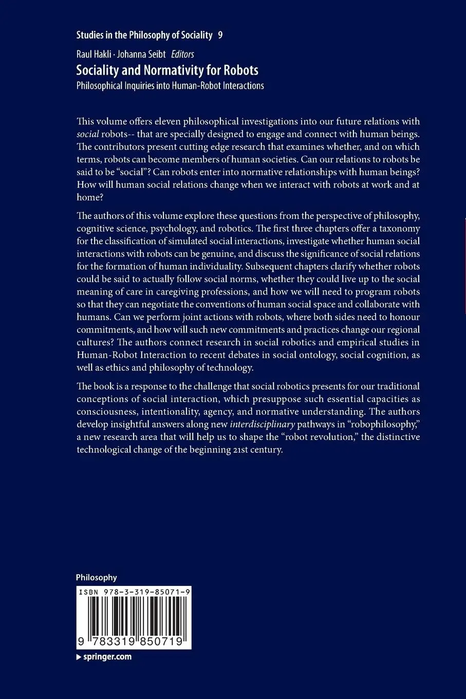 Rückseite: 9783319850719 | Sociality and Normativity for Robots | Raul Hakli (u. a.) | Buch
