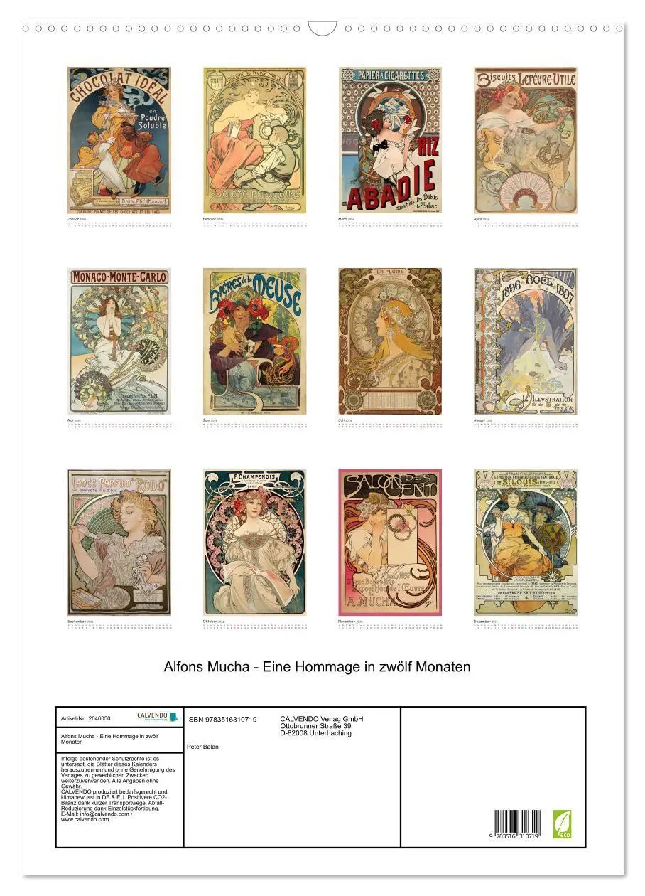Bild: 9783516310719 | Alfons Mucha - Eine Hommage in zwölf Monaten (Wandkalender 2026 DIN...