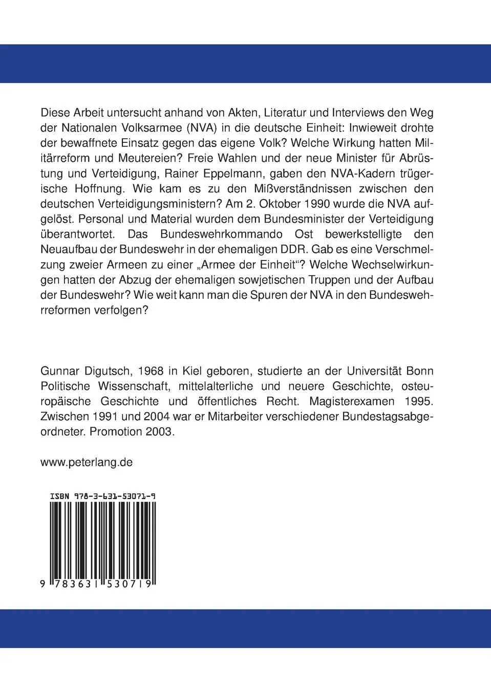 Rückseite: 9783631530719 | Das Ende der Nationalen Volksarmee und der Aufbau der Bundeswehr in...