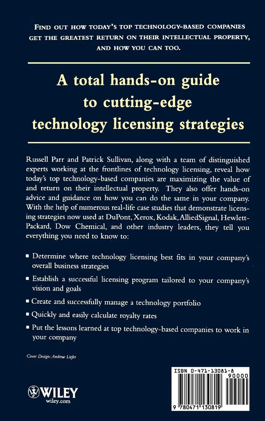 Rückseite: 9780471130819 | Technology Licensing | Corporate Strategies for Maximizing Value
