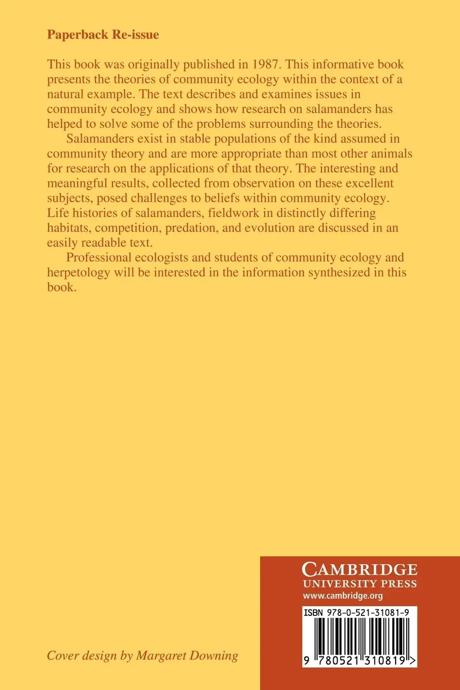 Rückseite: 9780521310819 | Community Ecology and Salamander Guilds | Nelson G. Hairston (u. a.)