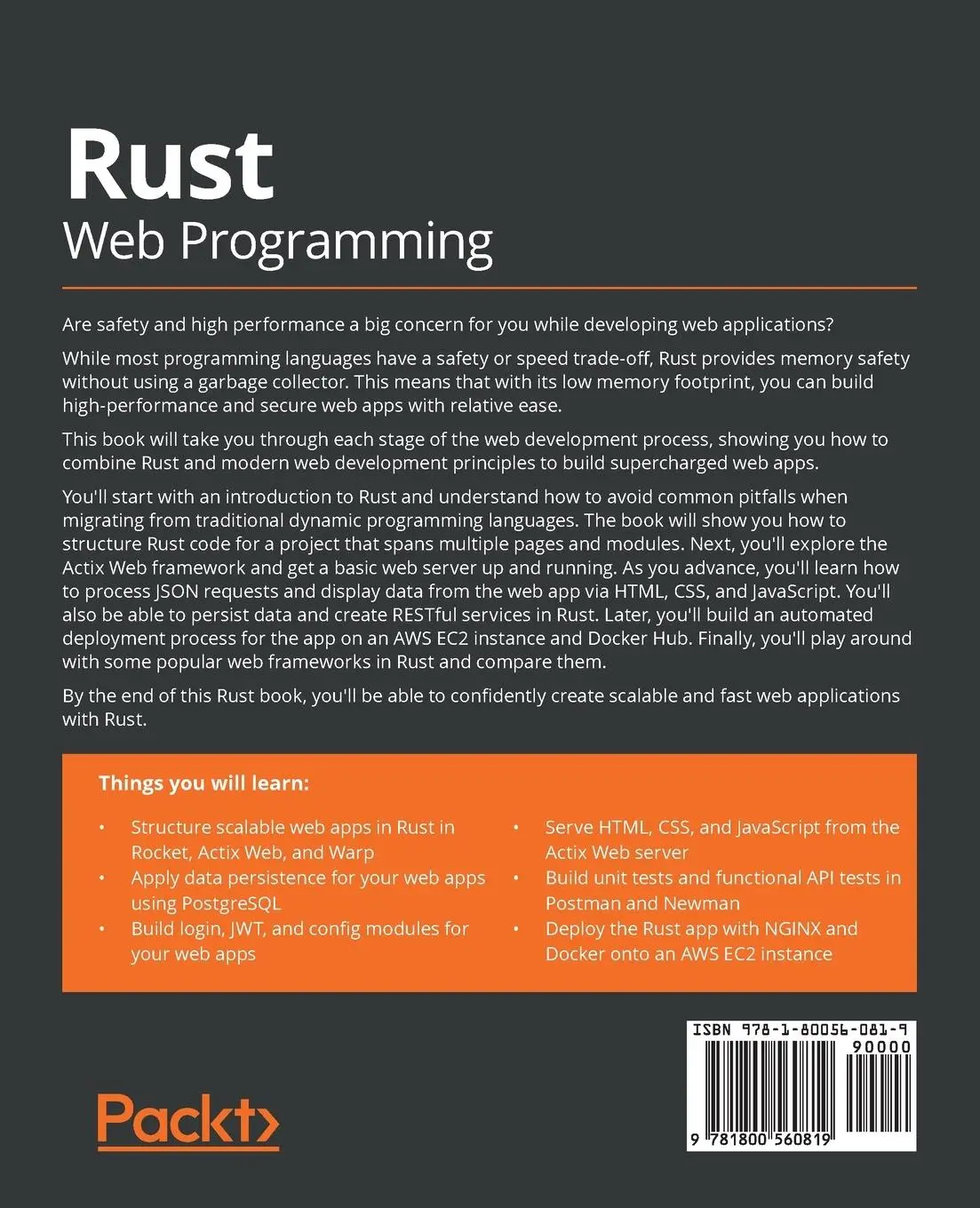 Rückseite: 9781800560819 | Rust Web Programming | Maxwell Flitton | Taschenbuch | Englisch | 2021