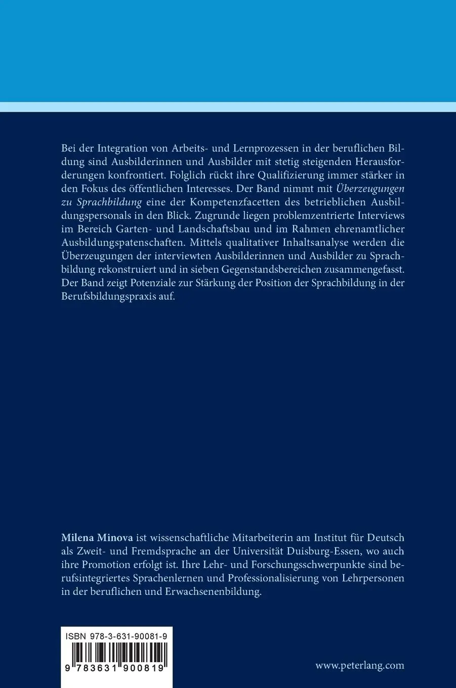 Rückseite: 9783631900819 | Überzeugungen zu Sprachbildung als Professionalisierungsfacette des...