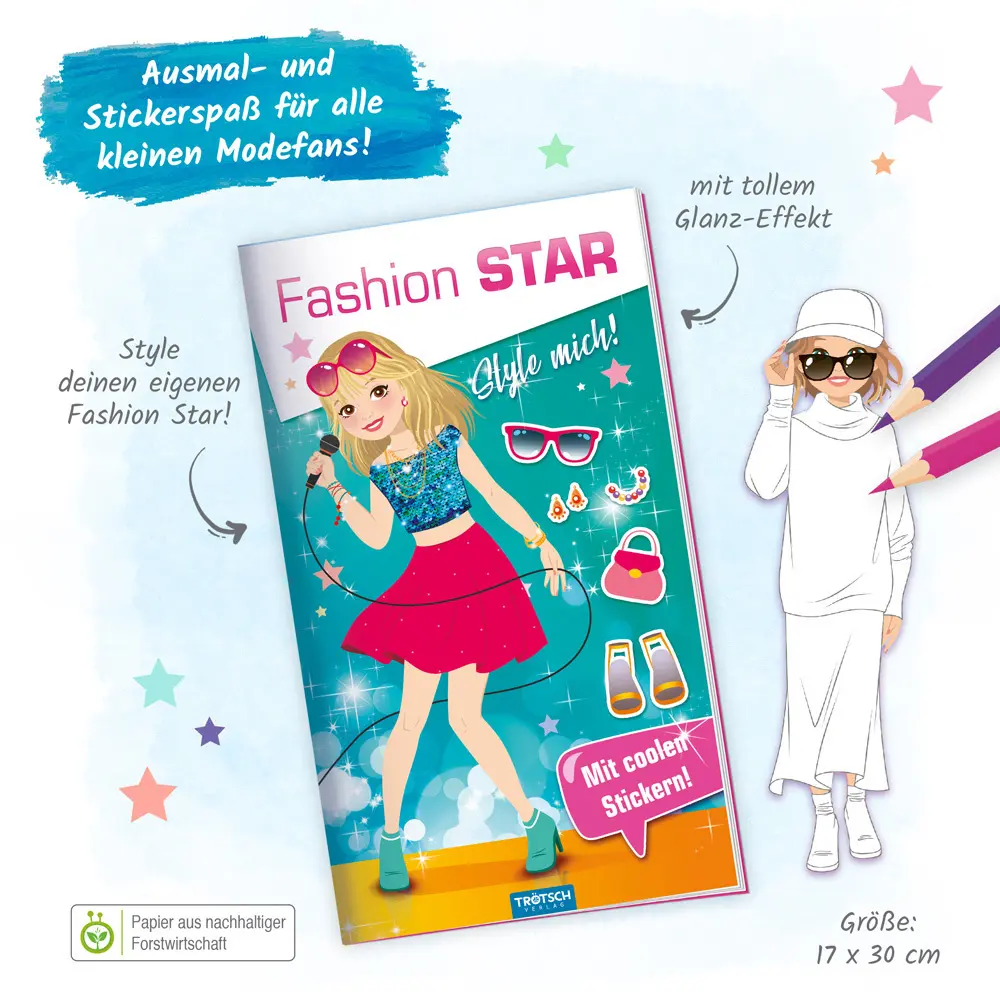 Bild: 9783988020819 | Trötsch Malbuch Stickermalbuch Fashion-Star Popstar | Trötsch Verlag