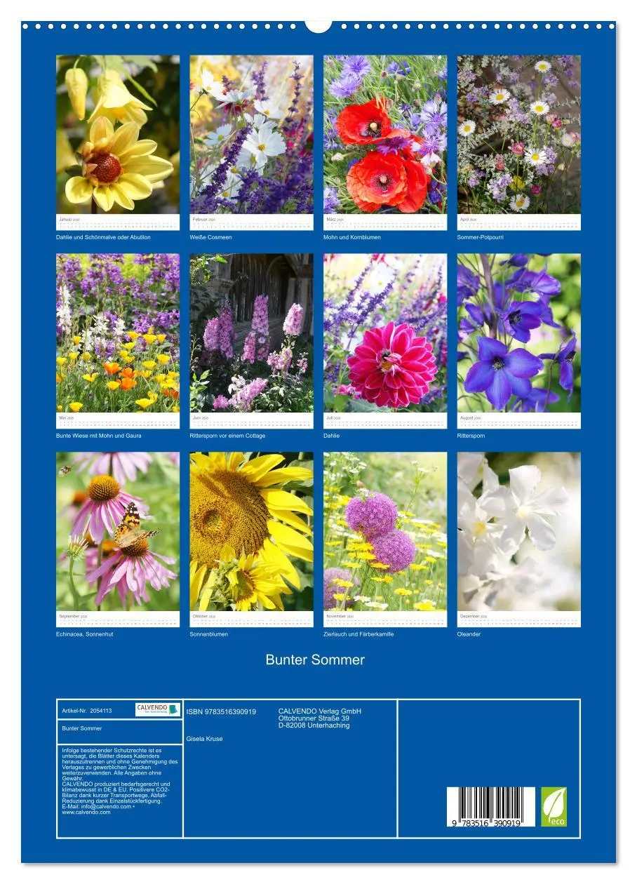 Bild: 9783516390919 | Bunter Sommer (hochwertiger Premium Wandkalender 2026 DIN A2 hoch),...