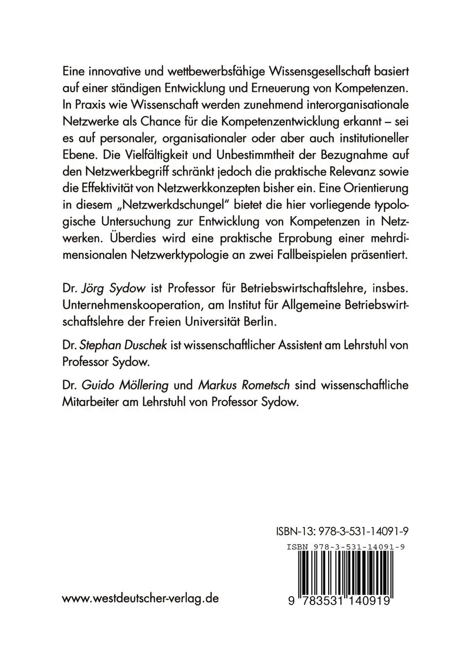 Rückseite: 9783531140919 | Kompetenzentwicklung in Netzwerken | Eine typologische Studie | Buch