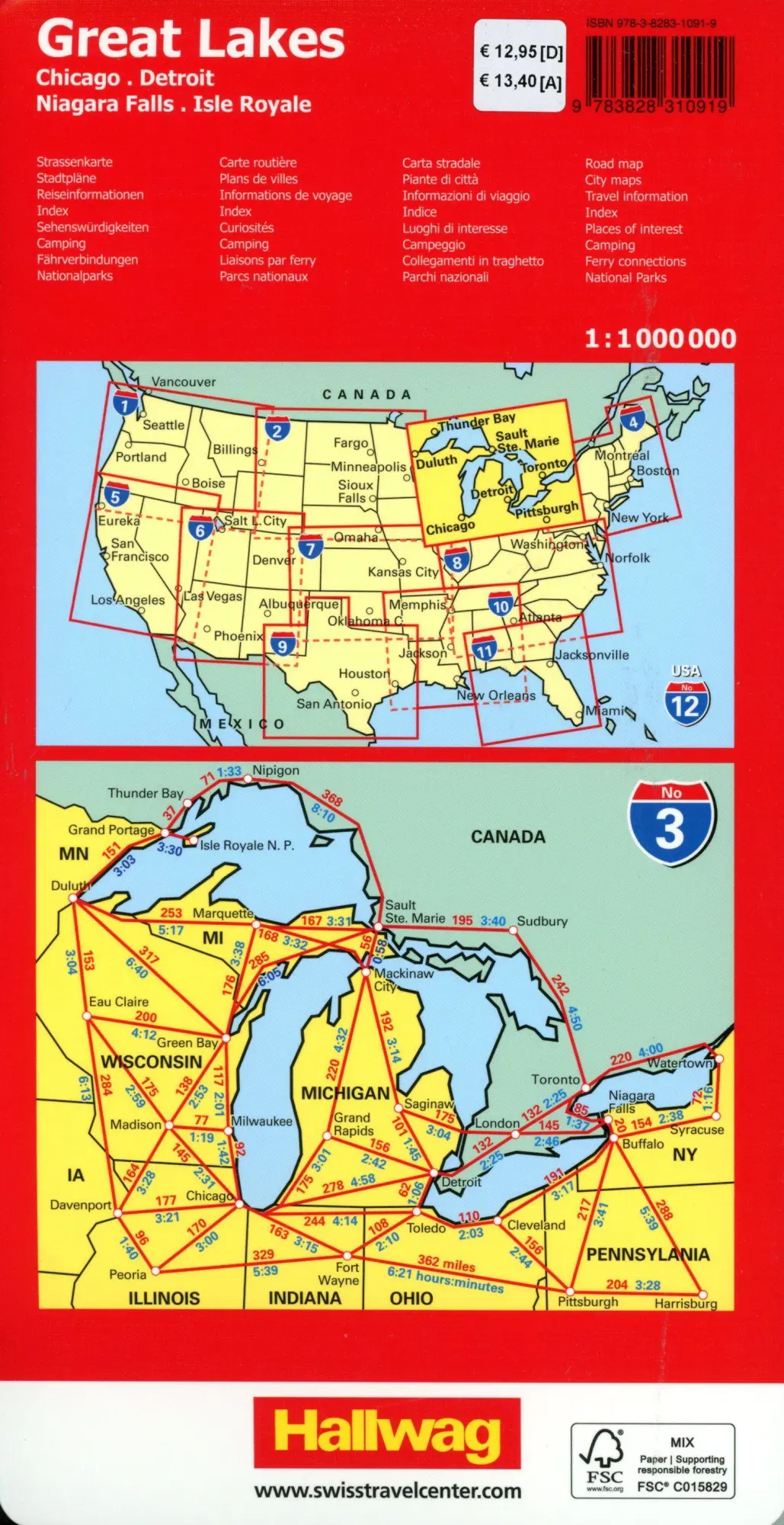 Bild: 9783828310919 | Hallwag Strassenkarte USA, Great Lakes 1:1 Mio. | AG | (Land-)Karte