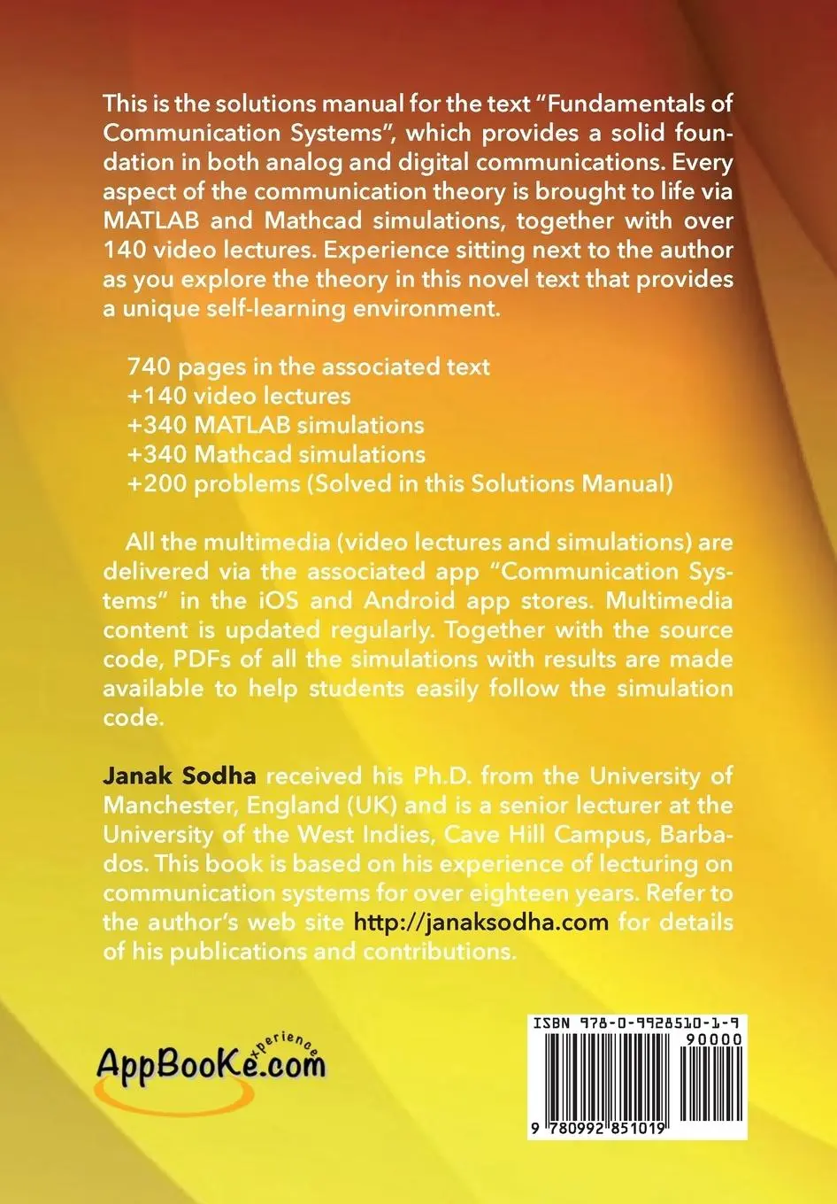 Rückseite: 9780992851019 | Solutions Manual | Fundamentals of Communication Systems | Janak Sodha
