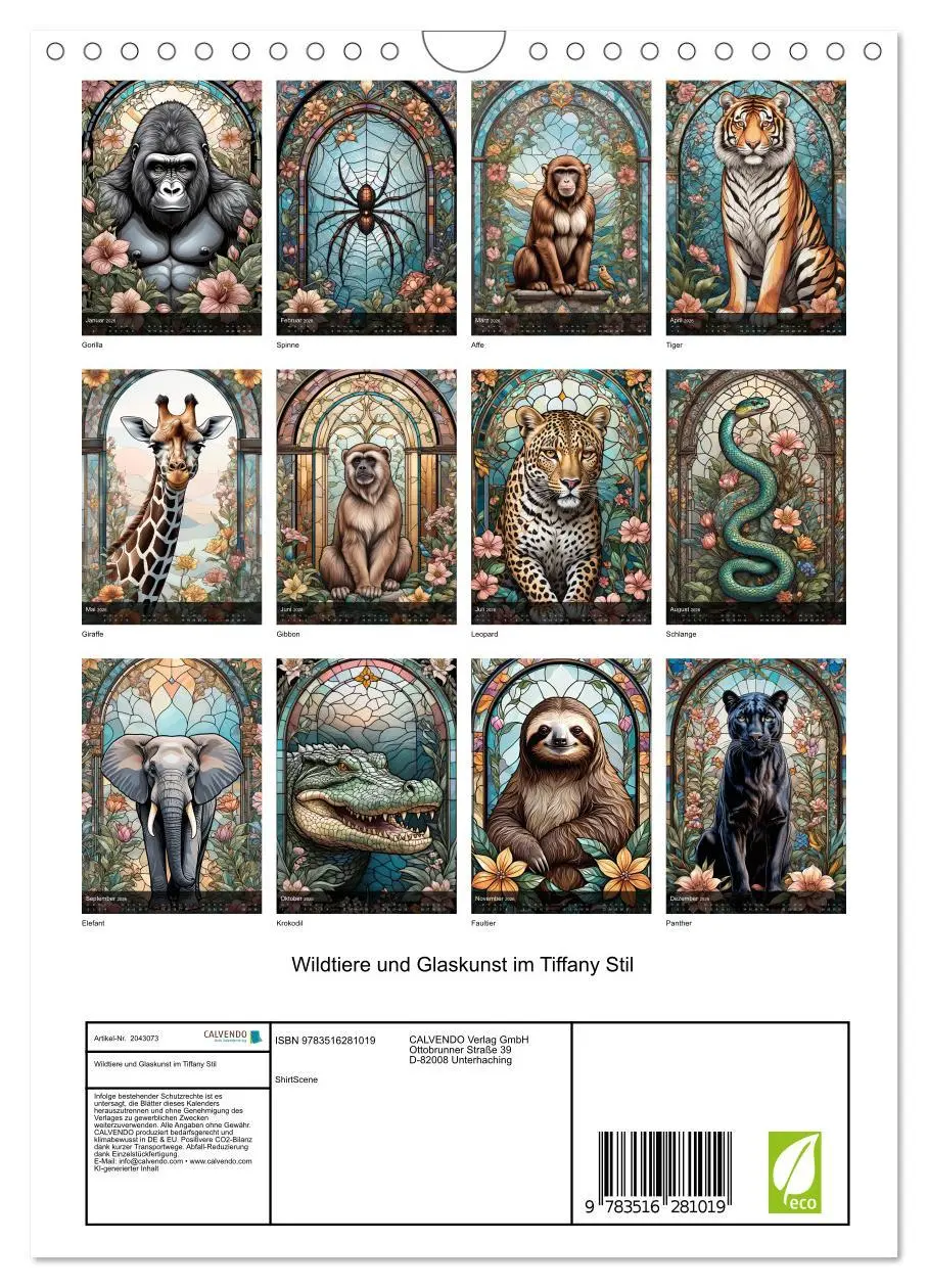 Bild: 9783516281019 | Wildtiere und Glaskunst im Tiffany Stil (Wandkalender 2026 DIN A4...