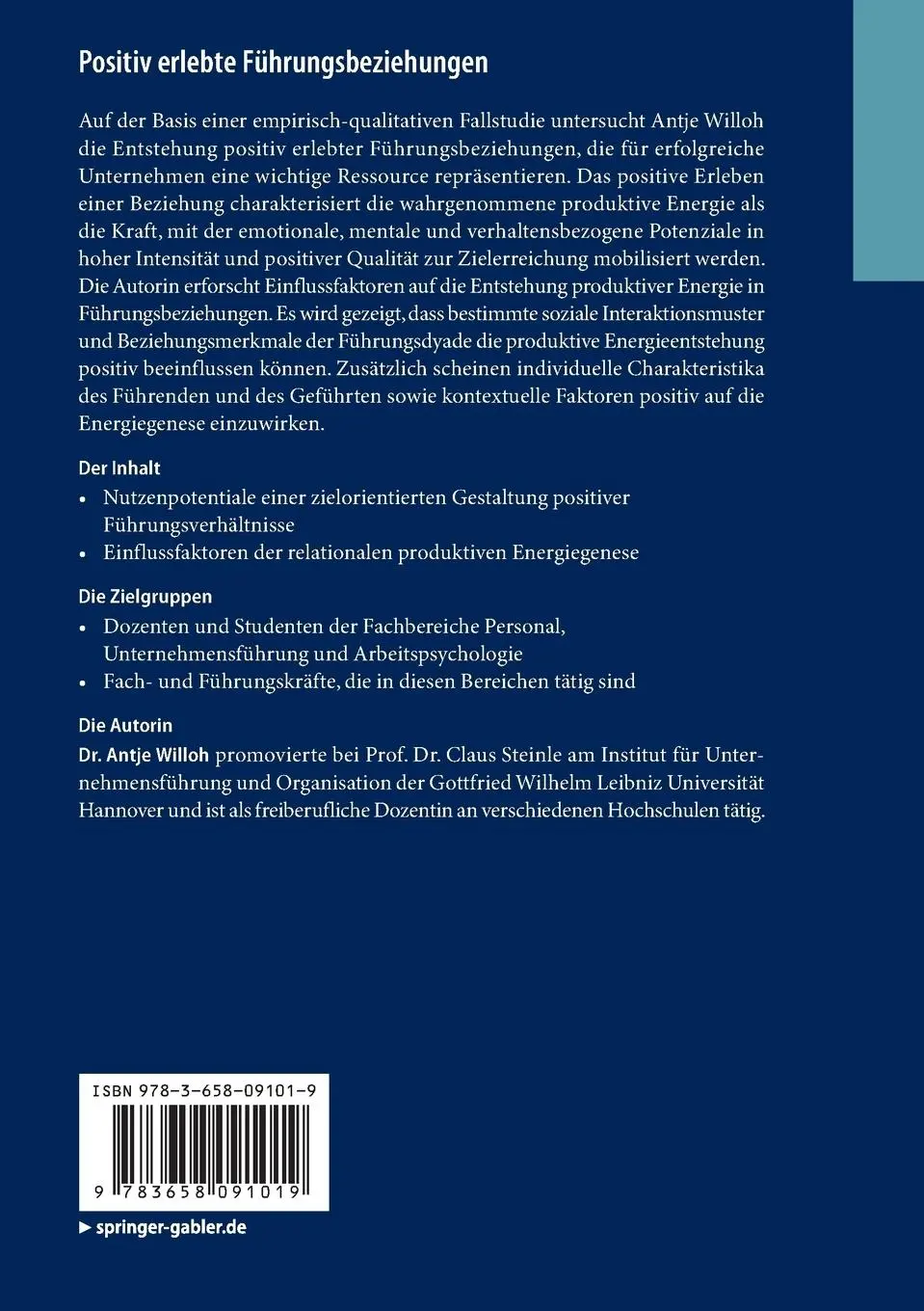 Rückseite: 9783658091019 | Positiv erlebte Führungsbeziehungen | Antje Willoh | Taschenbuch | xx