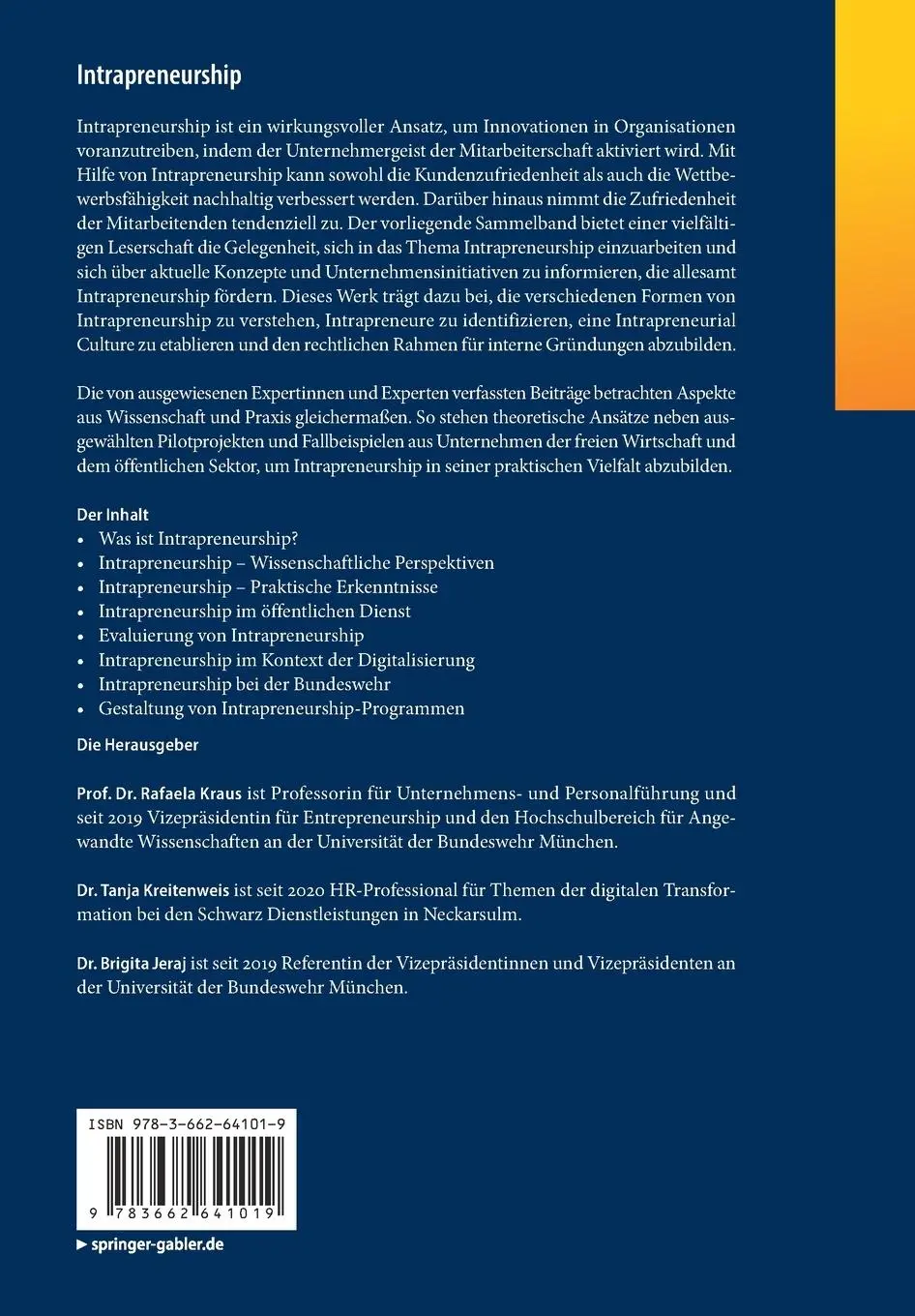 Rückseite: 9783662641019 | Intrapreneurship | Rafaela Kraus (u. a.) | Taschenbuch | XXIV | 2022