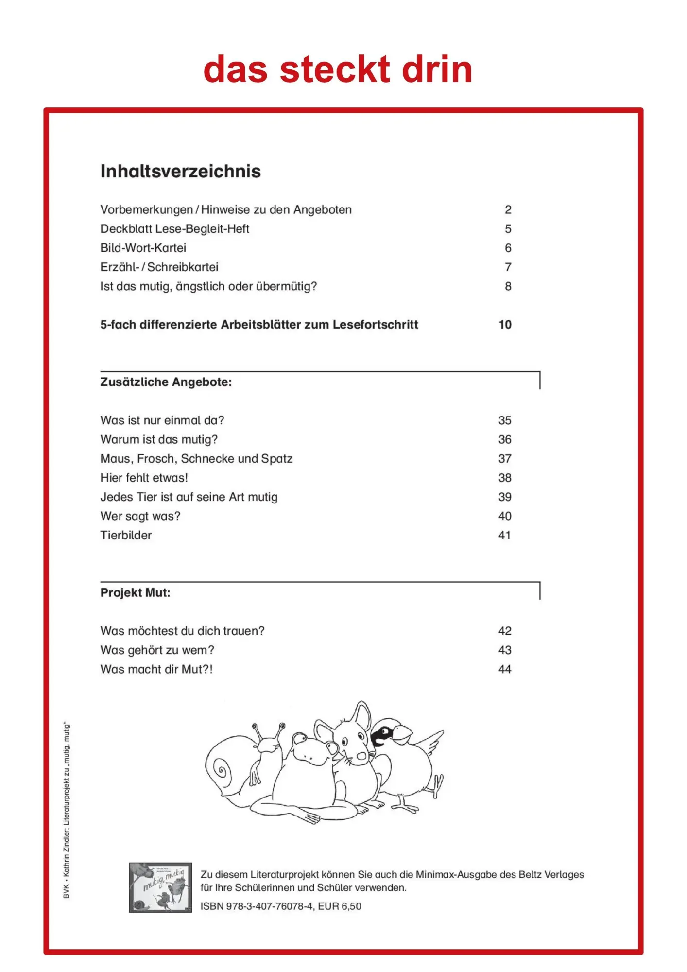 Bild: 9783965201019 | Literaturprojekt zu mutig, mutig | Kathrin Zindler | Broschüre | 44 S.