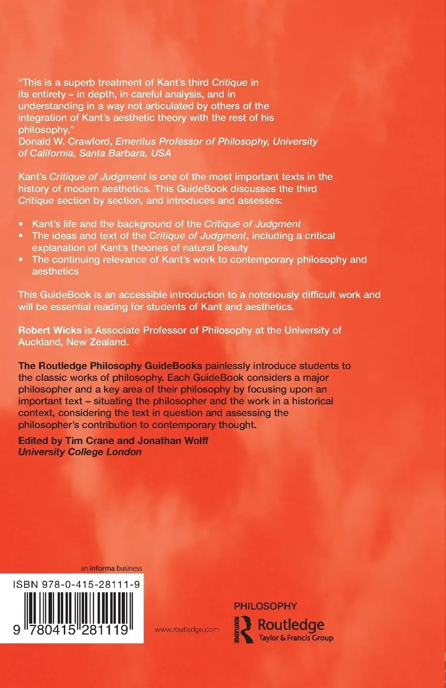 Rückseite: 9780415281119 | Routledge Philosophy GuideBook to Kant on Judgment | Robert Wicks