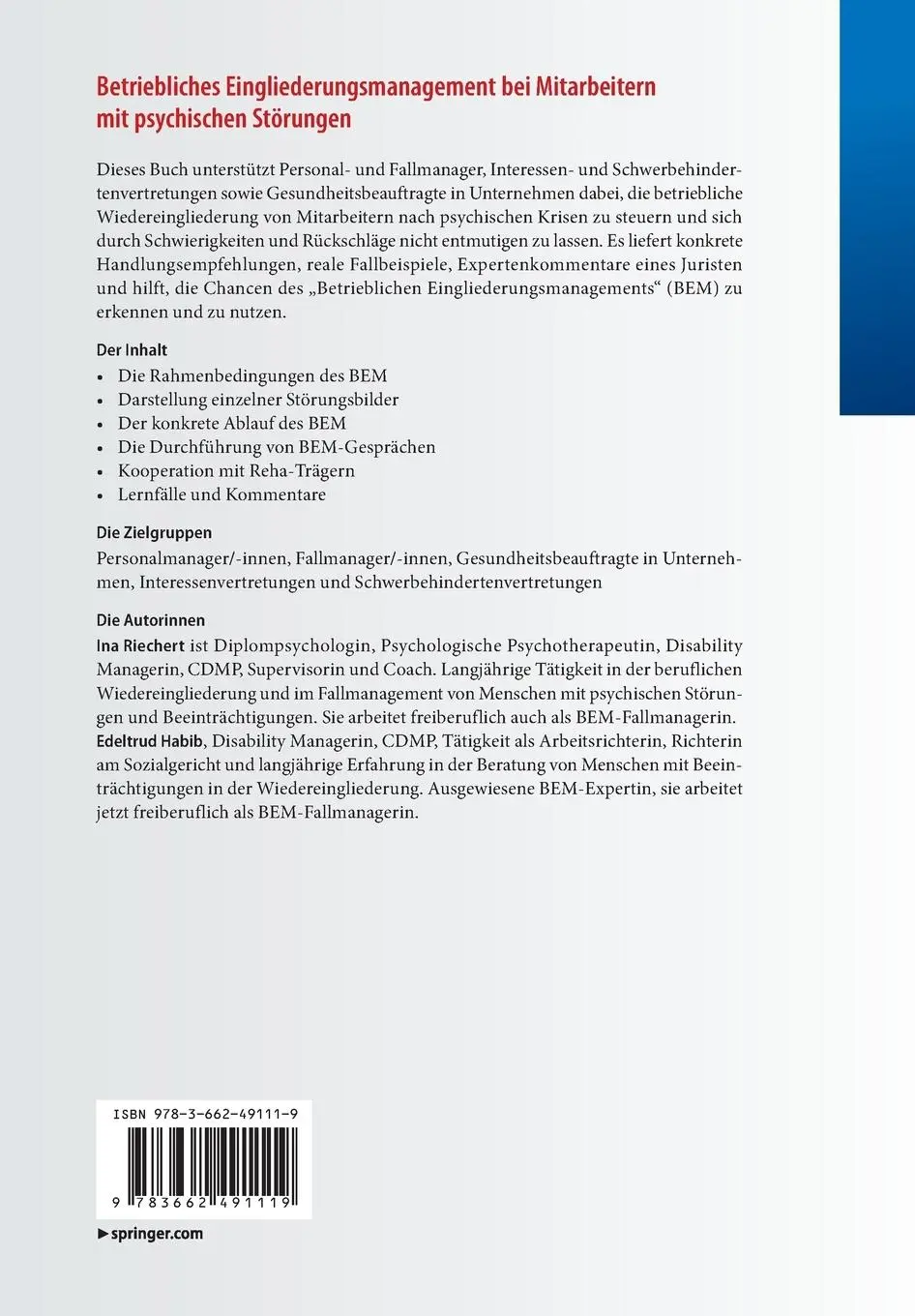 Rückseite: 9783662491119 | Betriebliches Eingliederungsmanagement bei Mitarbeitern mit...