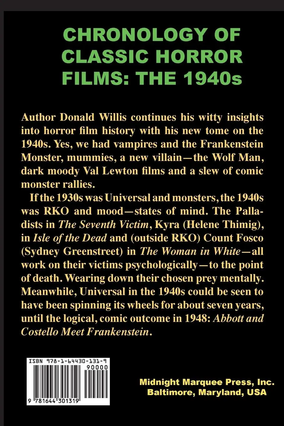 Rückseite: 9781644301319 | Chronology of Classic Horror Films | The 1940s | Donald C. Willis