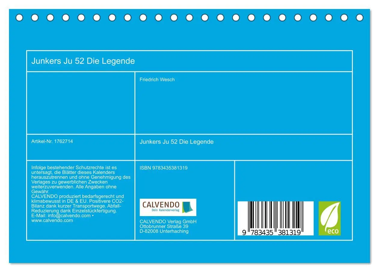 Bild: 9783435381319 | Junkers Ju 52 Die Legende (Tischkalender 2025 DIN A5 quer),...
