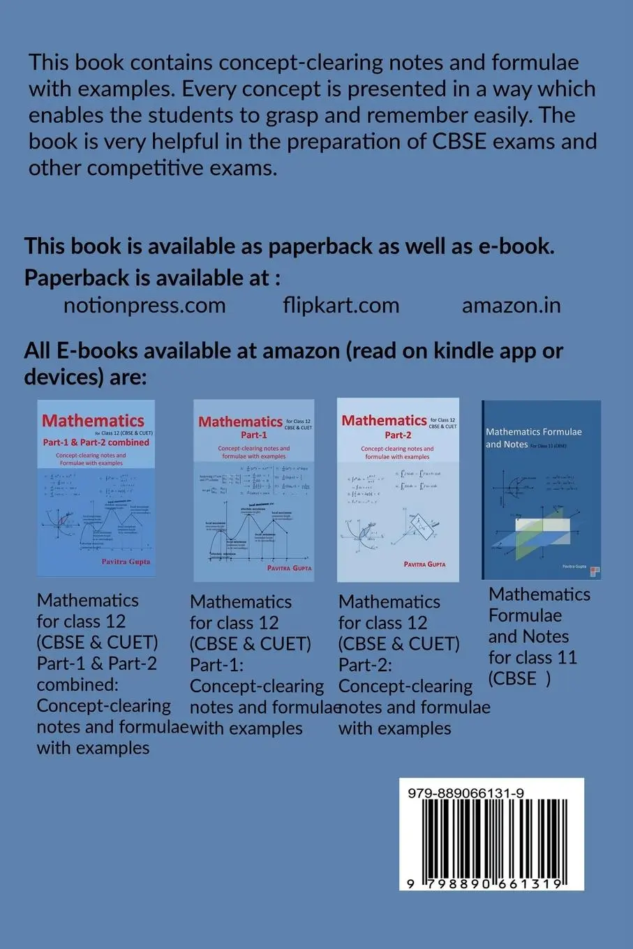 Rückseite: 9798890661319 | Mathematics for class 12 (CBSE &amp; CUET) Full Syllabus | Pavitra Gupta