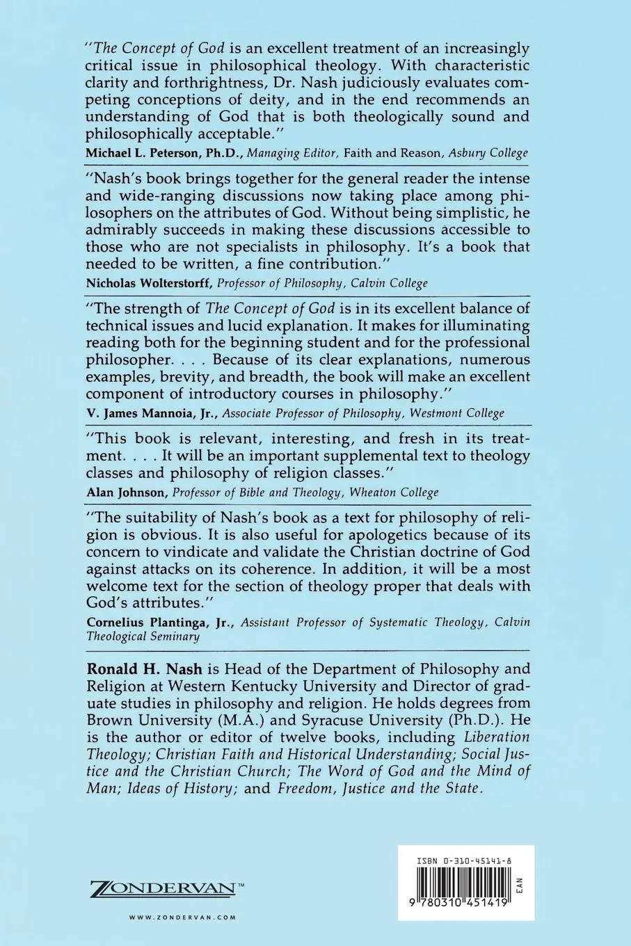 Rückseite: 9780310451419 | The Concept of God | Ronald H. Nash | Taschenbuch | Englisch | 1983