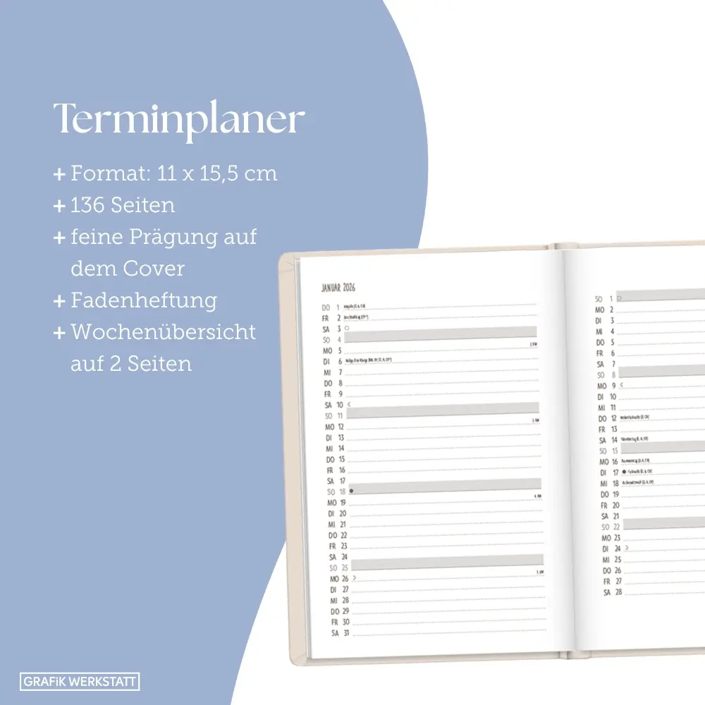 Bild: 9783986361419 | Terminplaner Lederlook 2026 Beige | Terminplaner Lederlook A6 | 2026