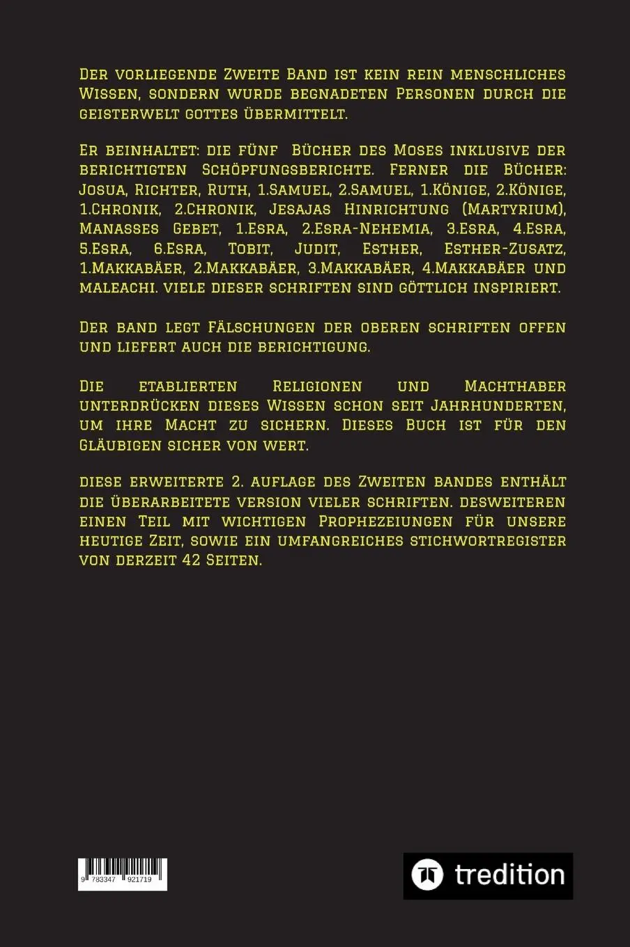 Rückseite: 9783347921719 | 2. Auflage 2. Band von Neuaufbau der Urbibel | Johannes Greber (u. a.)