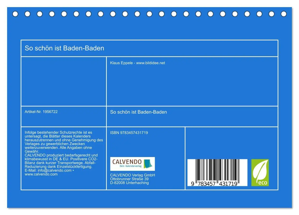 Bild: 9783457431719 | So schön ist Baden-Baden (Tischkalender 2026 DIN A5 quer), CALVENDO...