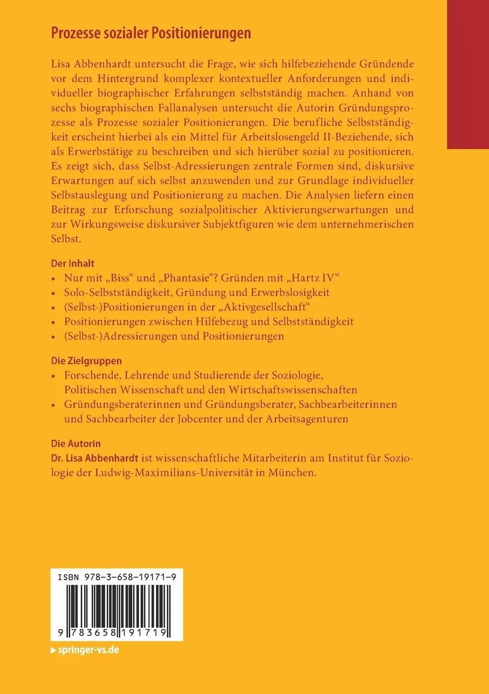 Rückseite: 9783658191719 | Prozesse sozialer Positionierungen | Lisa Abbenhardt | Taschenbuch | x