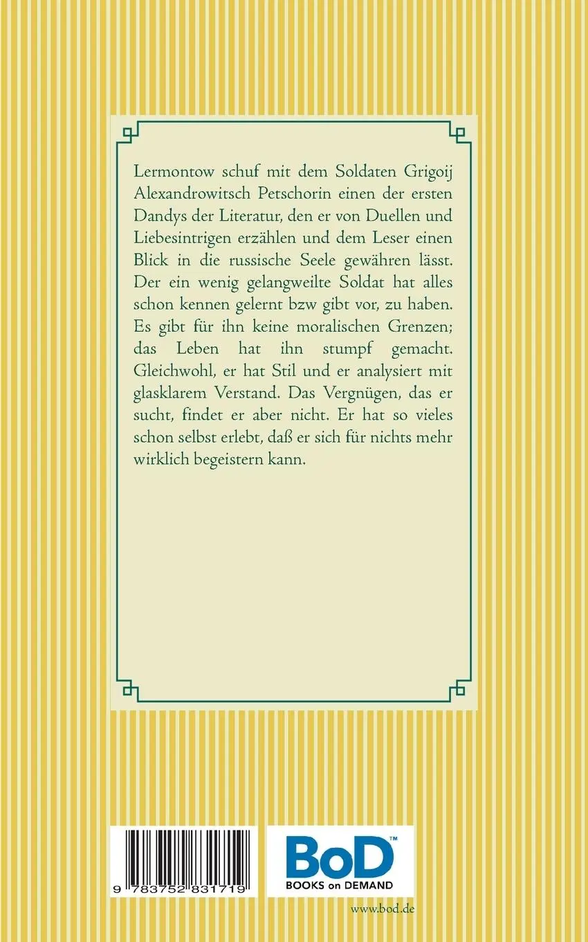 Rückseite: 9783752831719 | Ein Held unserer Zeit | Michail Jurjewitsch Lermontow | Taschenbuch