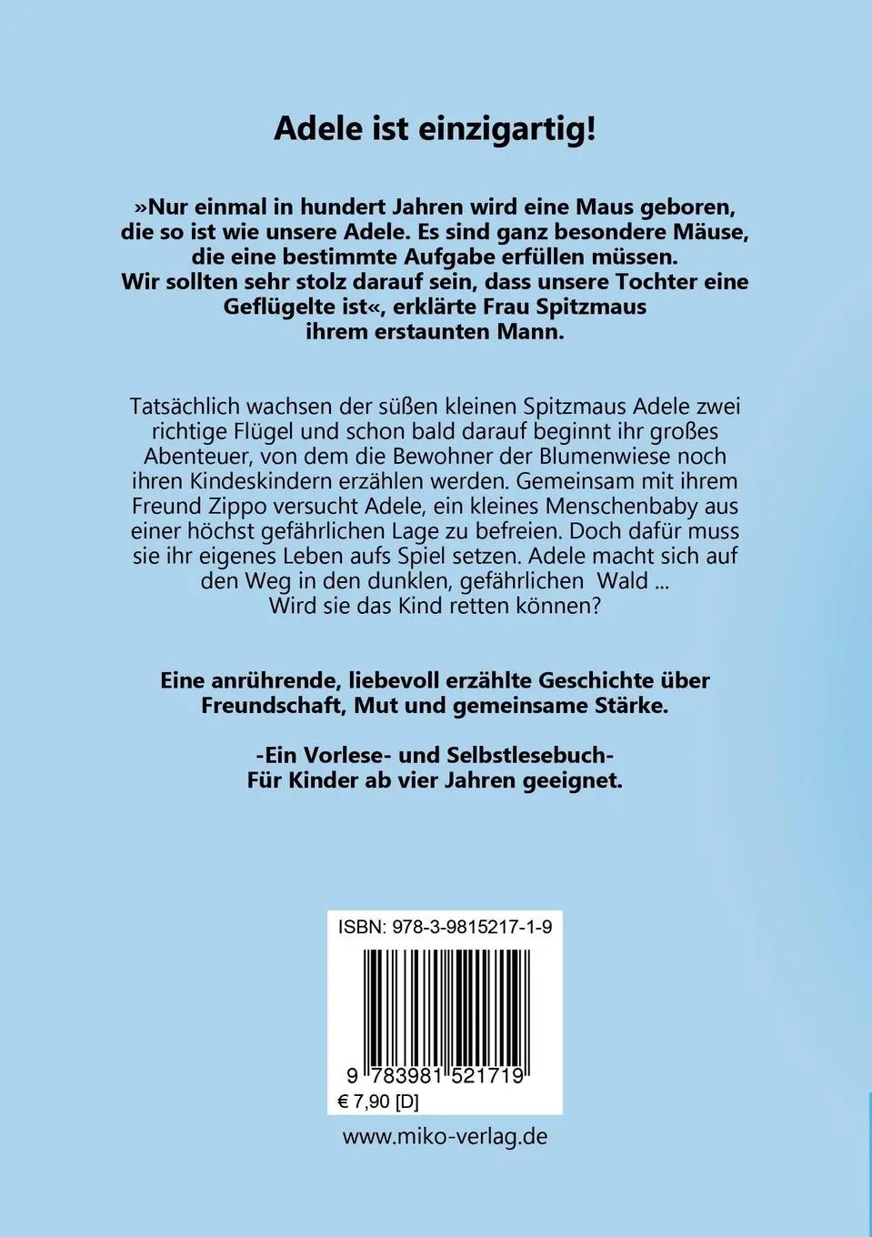 Rückseite: 9783981521719 | Adele, die fliegende Spitzmaus | Michaela Knospe | Taschenbuch | 80 S.
