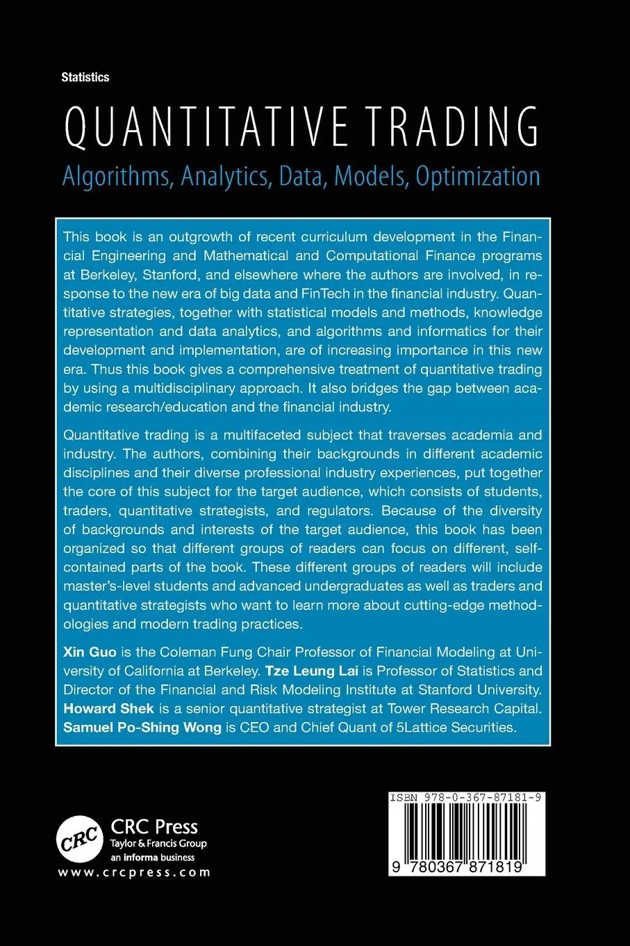 Rückseite: 9780367871819 | Quantitative Trading | Xin Guo (u. a.) | Taschenbuch | Englisch | 2019