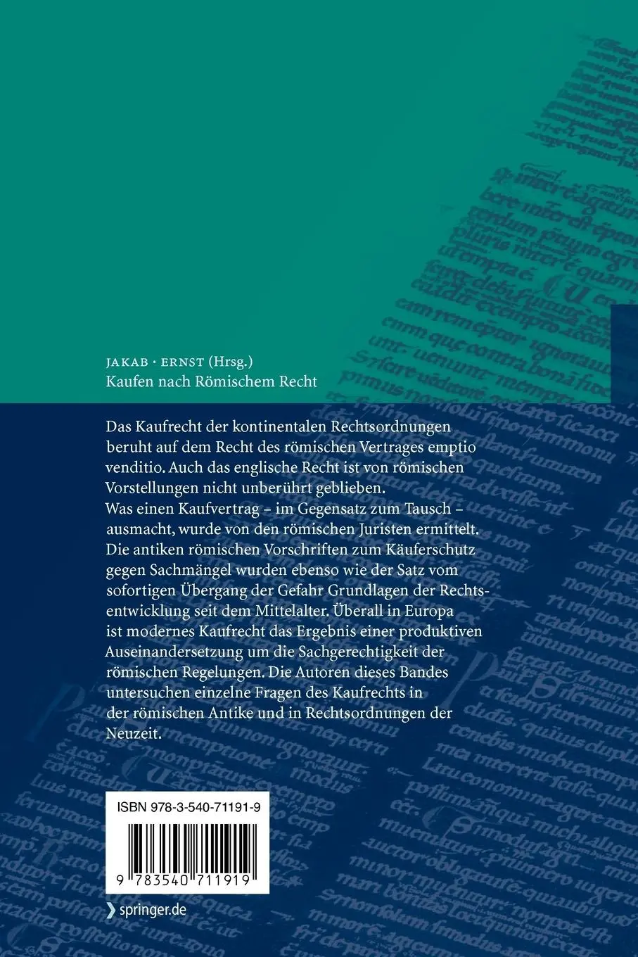 Rückseite: 9783540711919 | Kaufen nach Römischem Recht | Eva Jakab (u. a.) | Taschenbuch | ix