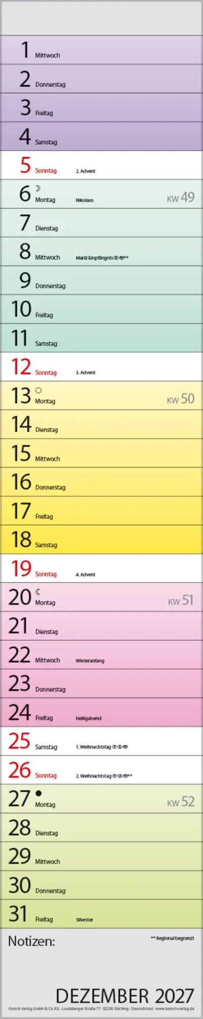 Bild: 9783819301919 | Planer Farbenspiel 2027 | Verlag Korsch | Kalender | Spiralbindung
