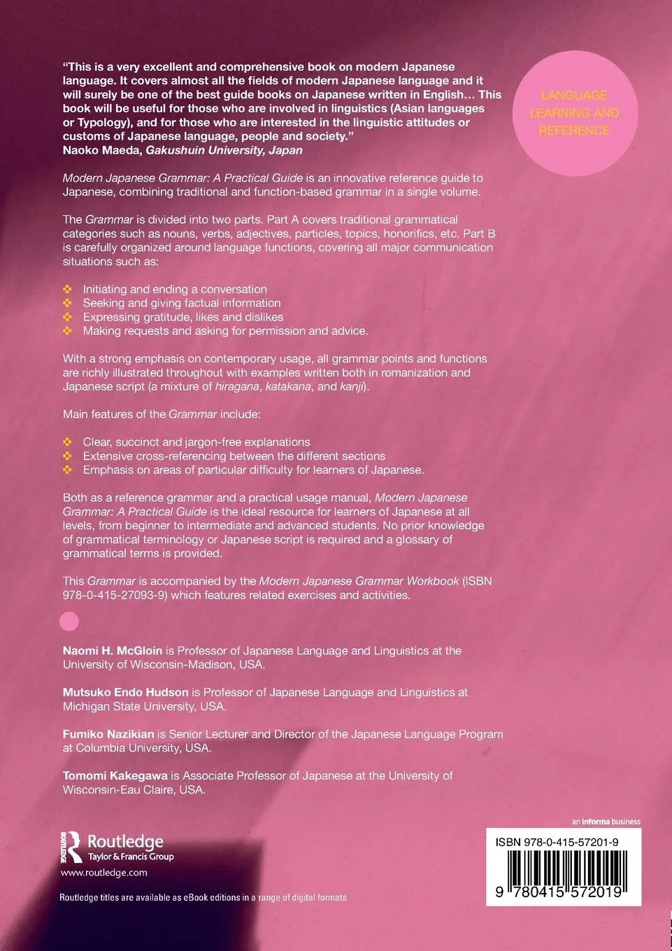 Rückseite: 9780415572019 | Modern Japanese Grammar | A Practical Guide | Naomi Mcgloin (u. a.)