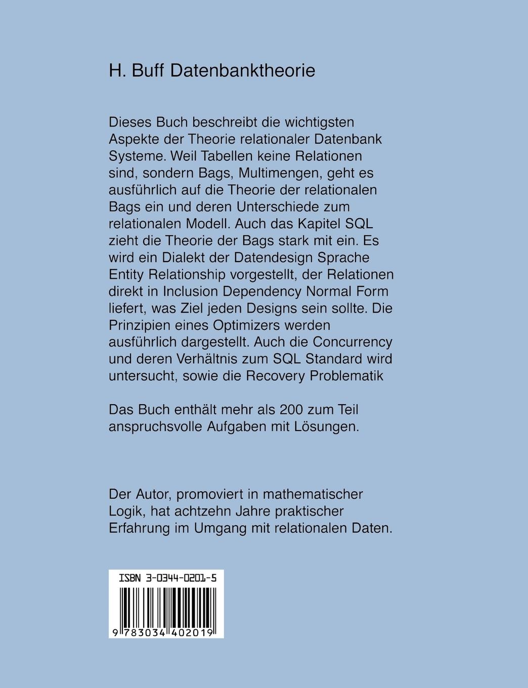 Rückseite: 9783034402019 | Datenbanktheorie | Hanswalter Buff | Taschenbuch | 312 S. | Deutsch