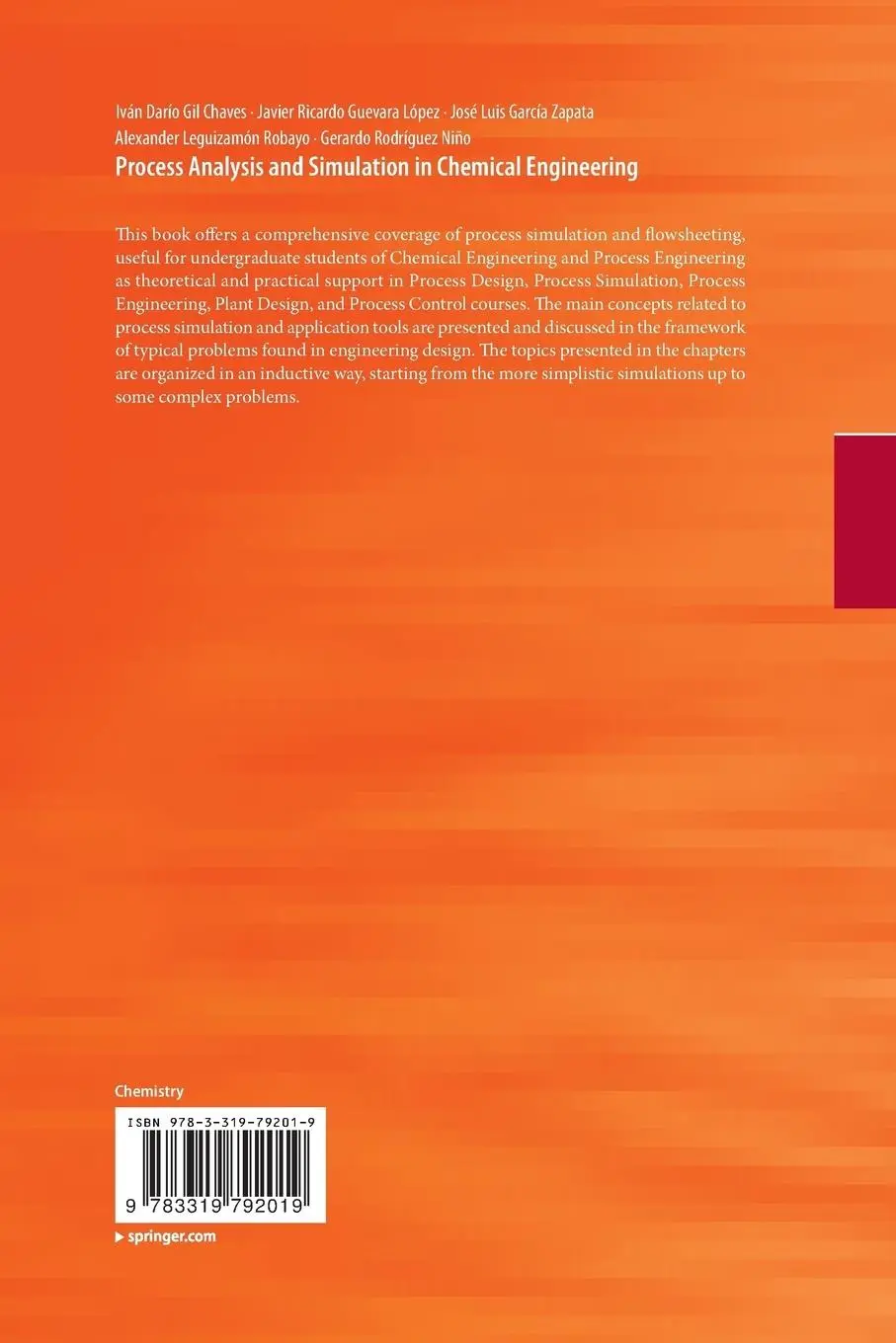 Rückseite: 9783319792019 | Process Analysis and Simulation in Chemical Engineering | Taschenbuch