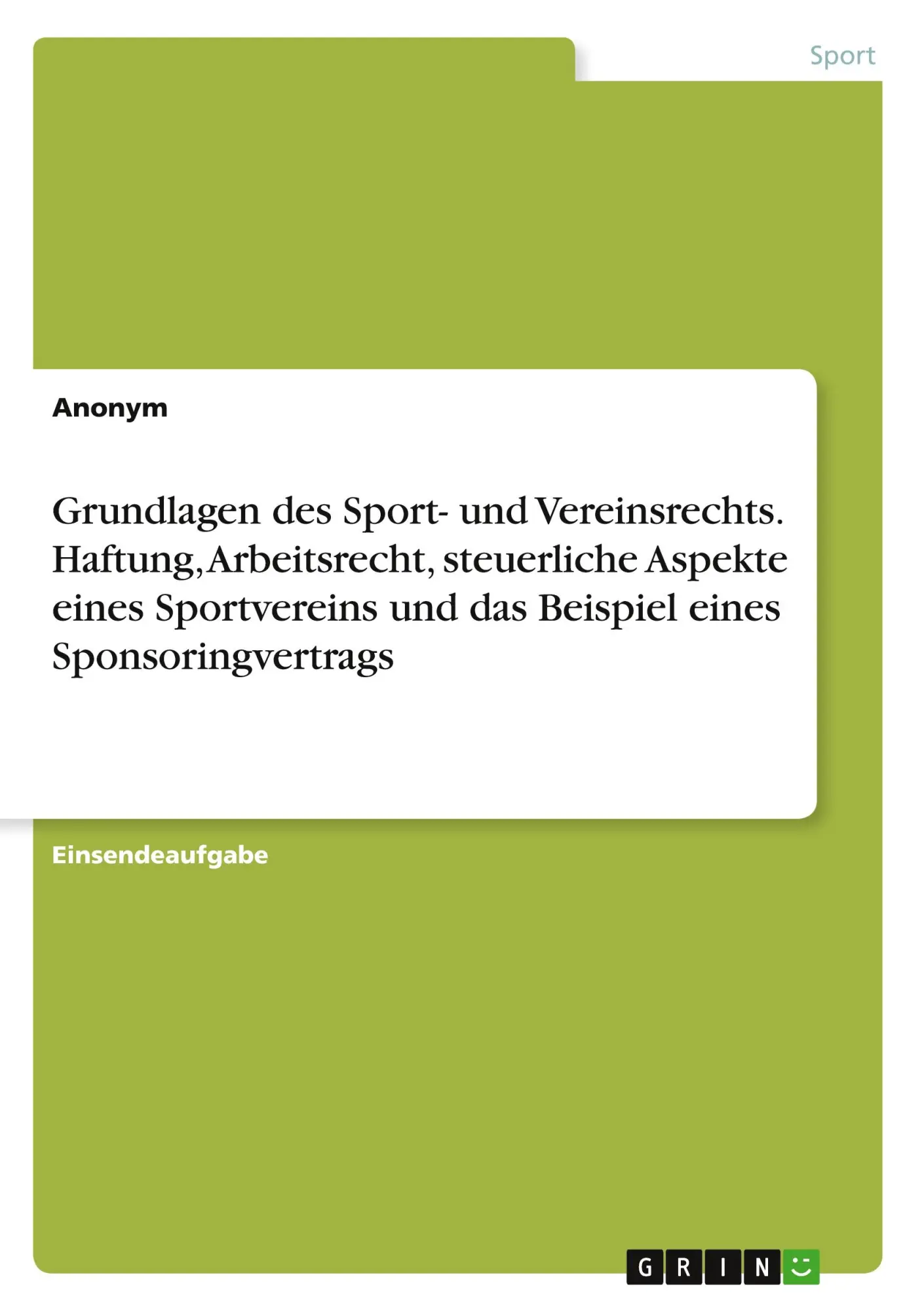 Cover: 9783346282019 | Grundlagen des Sport- und Vereinsrechts. Haftung, Arbeitsrecht,...