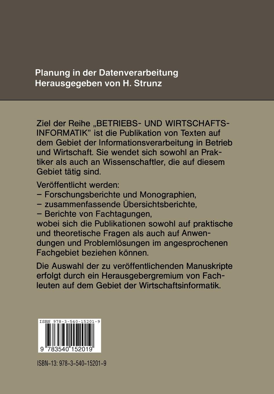 Rückseite: 9783540152019 | Planung in der Datenverarbeitung | Horst Strunz | Taschenbuch | x