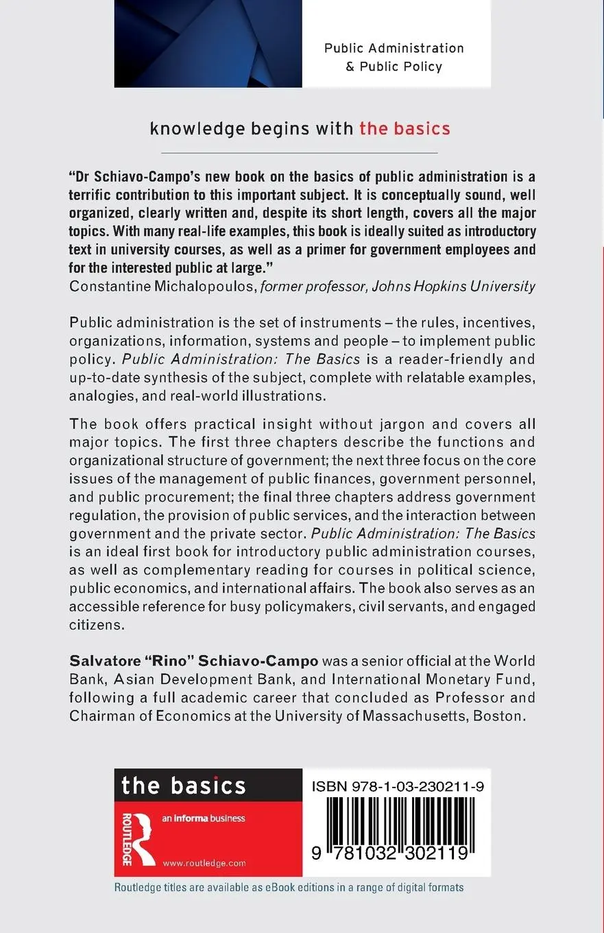 Rückseite: 9781032302119 | Public Administration | The Basics | Salvatore Schiavo-Campo | Buch