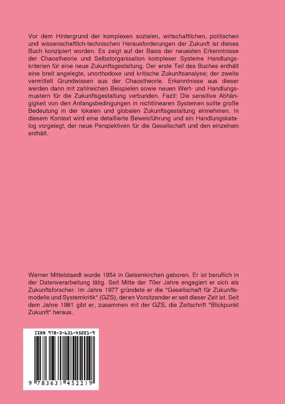 Rückseite: 9783631452219 | Zukunftsgestaltung und Chaostheorie | Werner Mittelstaedt | Buch