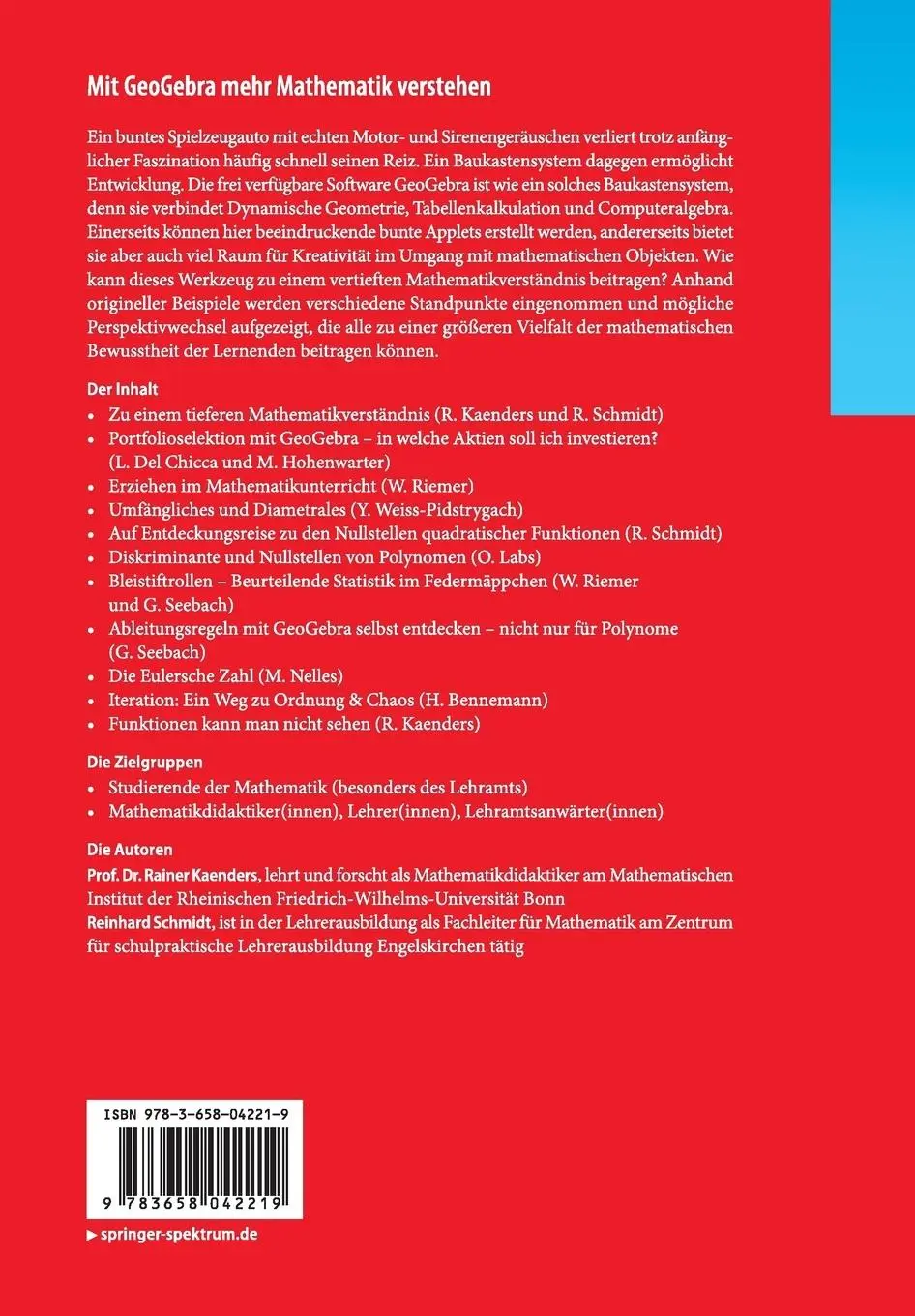 Rückseite: 9783658042219 | Mit GeoGebra mehr Mathematik verstehen | Rainer Kaenders (u. a.)